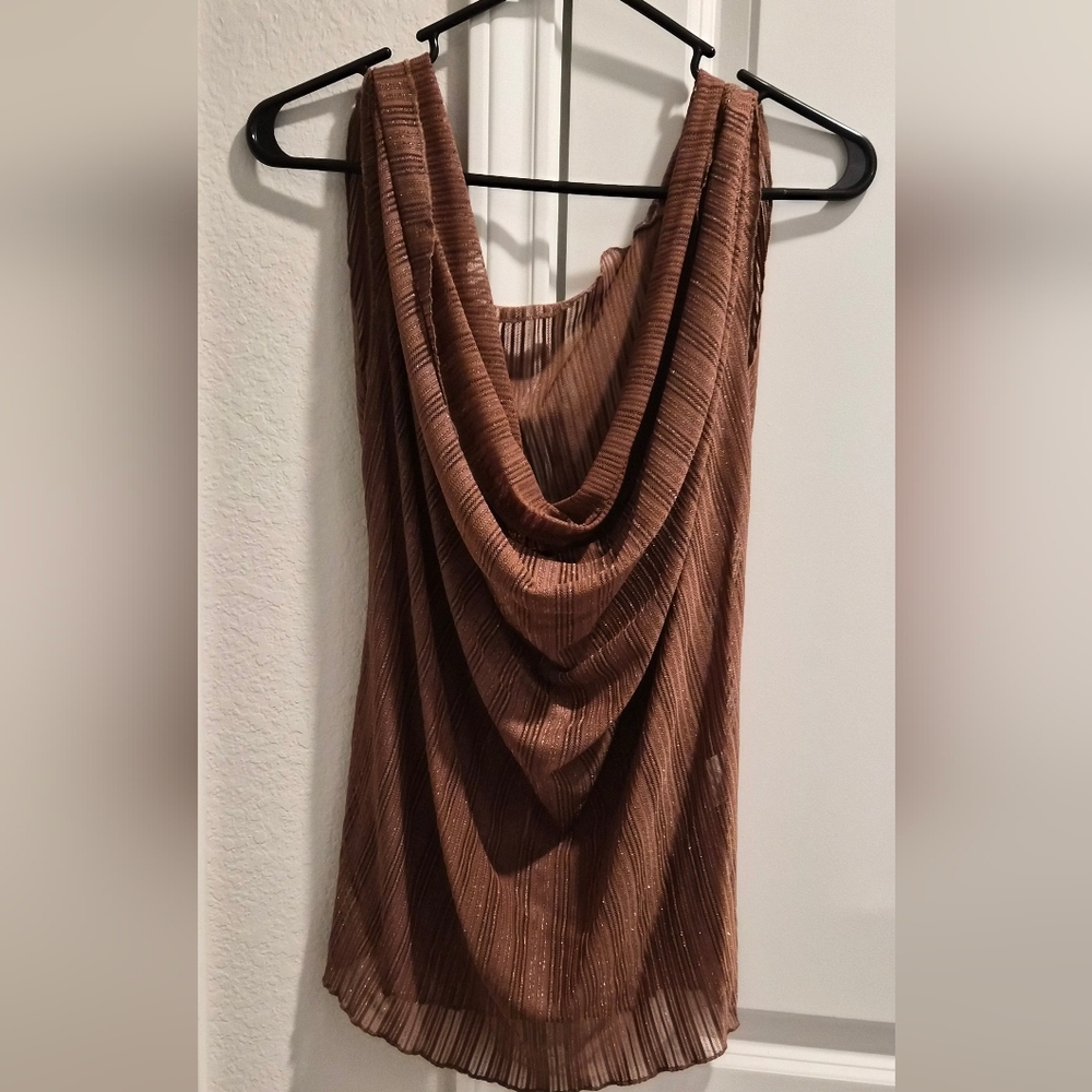 Brown Pleated Sleeveless Top